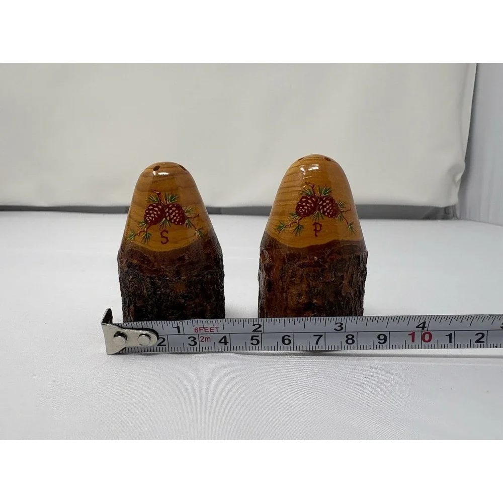 VTG Wooden Salt and Pepper Shakers Collector Set Wood Tree Bark Cheyenne Wyoming